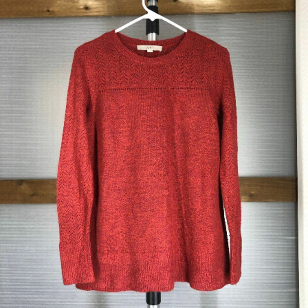 LOFT Soft Fuzzy Crimson Red Knit Crewneck Sweater‎ Sz XS
